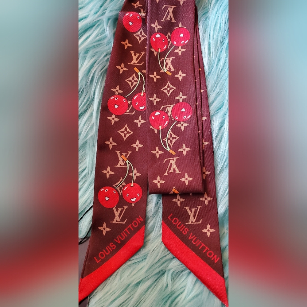 SOLD!!!!!!Red Cherry Bag Twilly, Scarf, Hairtie; PRICE IS FIRM. NO OFFERS PLEASE